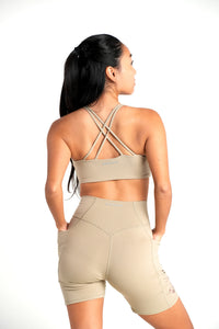 HIZIBEAN Women’s Zalani Beige Crisscross Fitness Bra Floral Prints