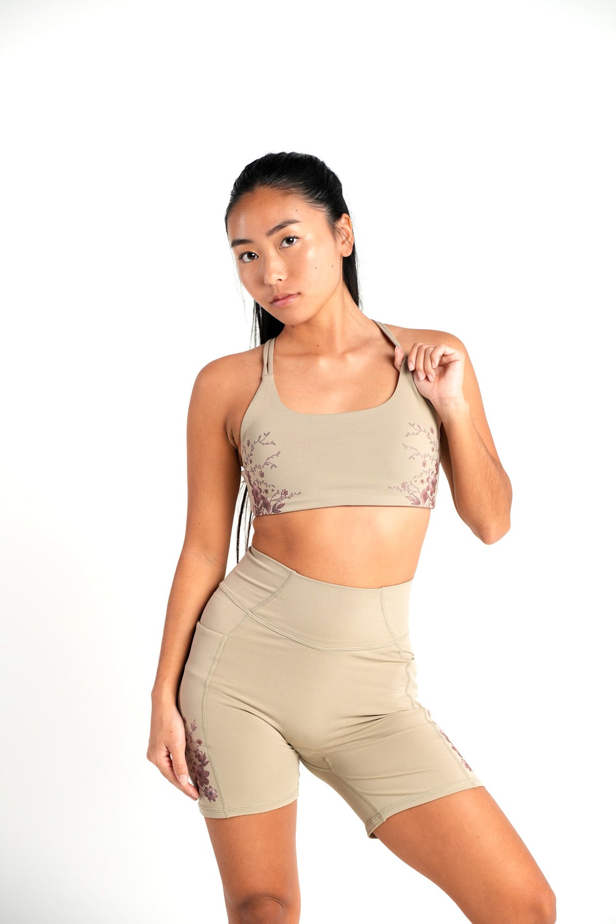 HIZIBEAN Women’s Zalani Beige Crisscross Fitness Bra Floral Prints