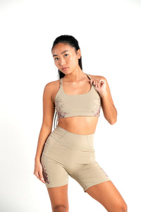 HIZIBEAN Women’s Zalani Beige Crisscross Fitness Bra Floral Prints